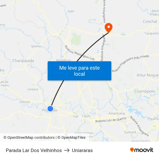 Parada Lar Dos Velhinhos to Uniararas map