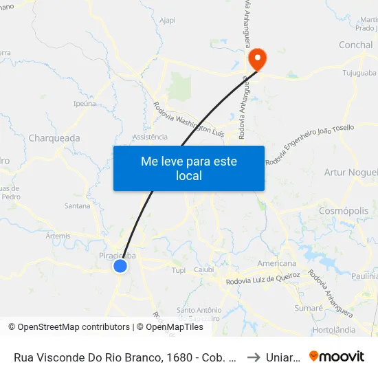 Rua Visconde Do Rio Branco, 1680 - Cob. Fibra Azul, 1680 to Uniararas map