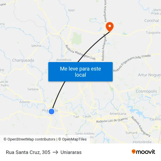 Rua Santa Cruz, 305 to Uniararas map