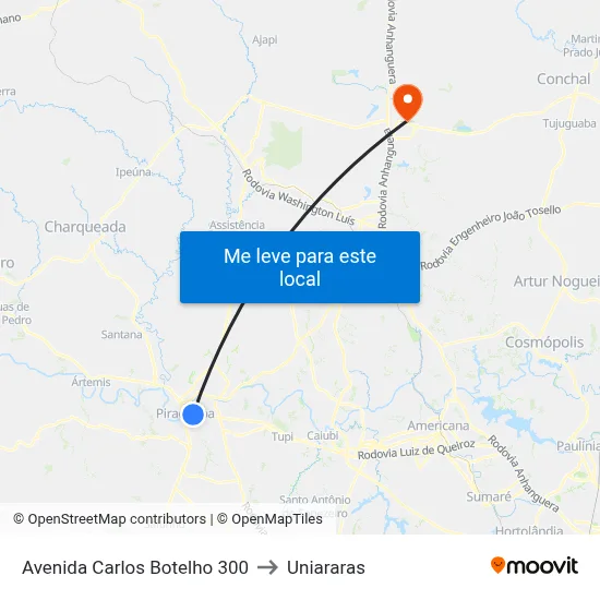 Avenida Carlos Botelho 300 to Uniararas map