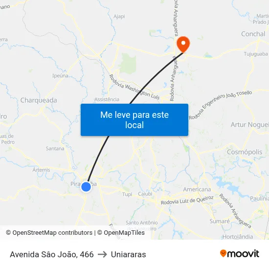 Avenida Sâo João, 466 to Uniararas map