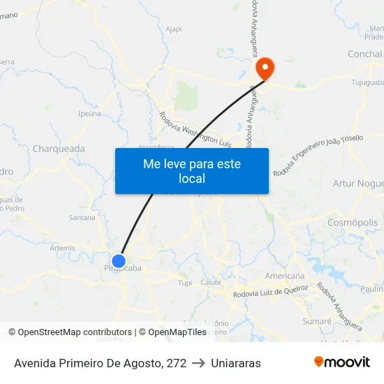 Avenida Primeiro De Agosto, 272 to Uniararas map