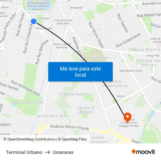 Terminal Urbano to Uniararas map