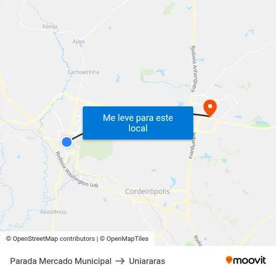 Parada Mercado Municipal to Uniararas map