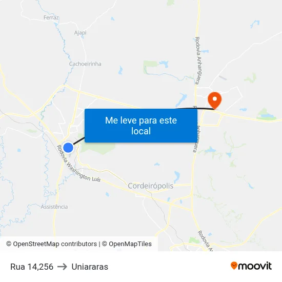 Rua 14,256 to Uniararas map
