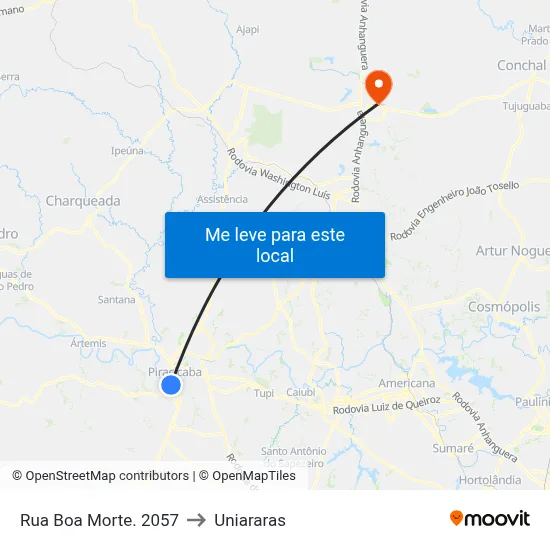Rua Boa Morte. 2057 to Uniararas map
