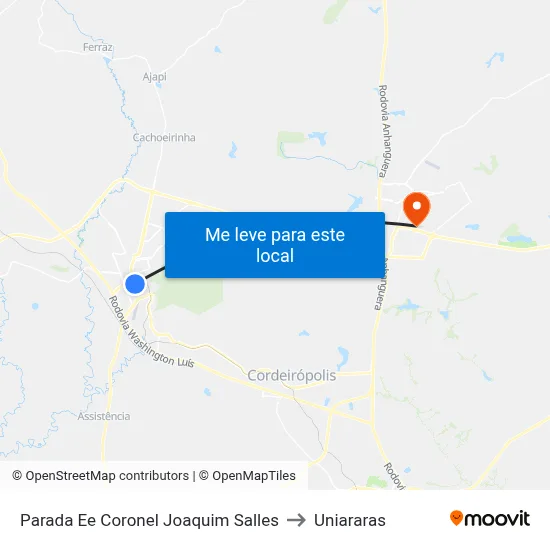 Parada Ee Coronel Joaquim Salles to Uniararas map