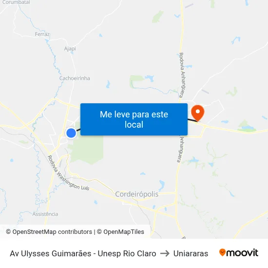 Av Ulysses Guimarães - Unesp Rio Claro to Uniararas map
