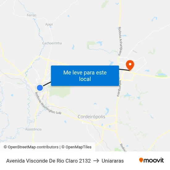 Avenida Visconde De Rio Claro 2132 to Uniararas map