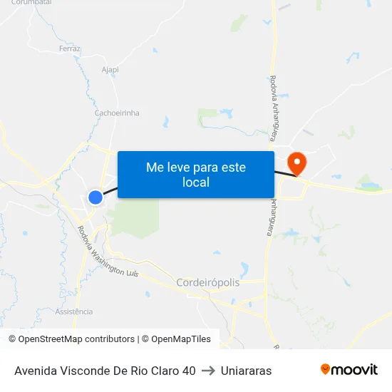 Avenida Visconde De Rio Claro 40 to Uniararas map