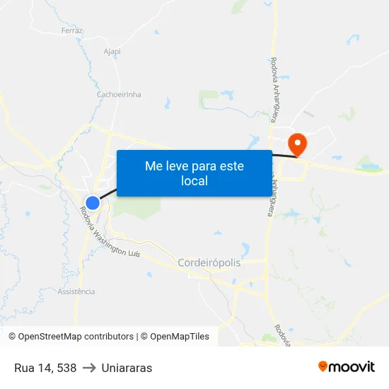 Rua 14, 538 to Uniararas map