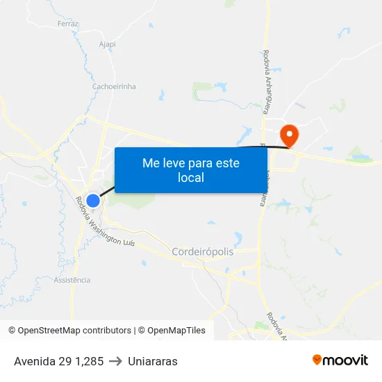 Avenida 29 1,285 to Uniararas map