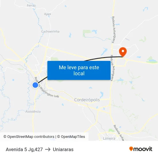 Avenida 5 Jg,427 to Uniararas map