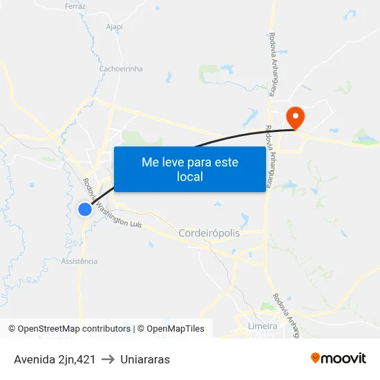 Avenida 2jn,421 to Uniararas map