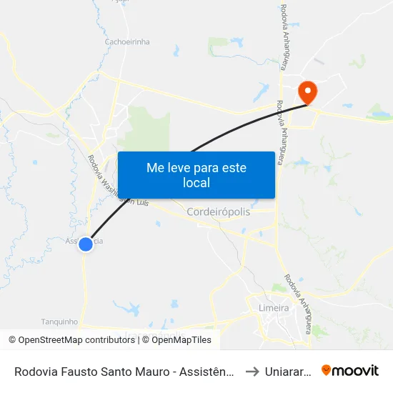 Rodovia Fausto Santo Mauro - Assistência to Uniararas map