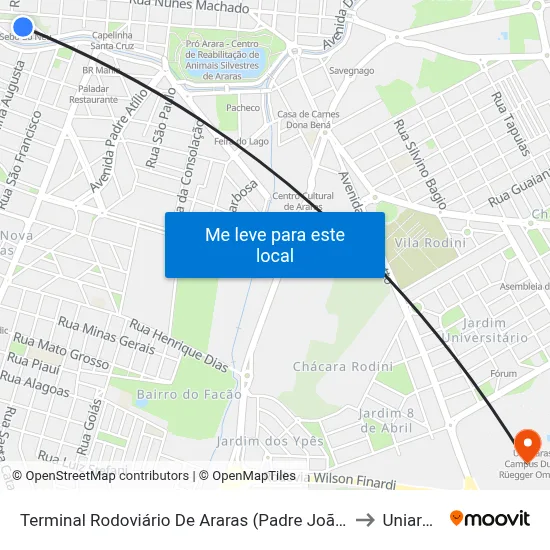 Terminal Rodoviário De Araras (Padre João Modesti) to Uniararas map