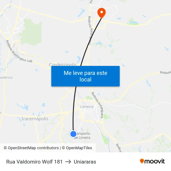 Rua Valdomiro Wolf 181 to Uniararas map