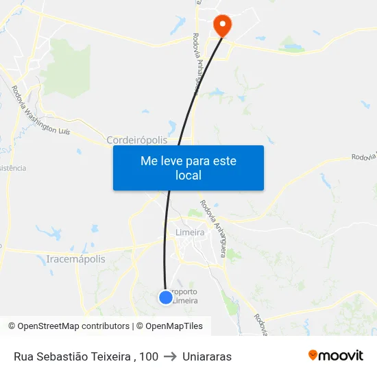 Rua Sebastião Teixeira , 100 to Uniararas map