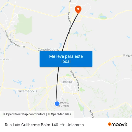 Rua Luís Guilherme Boim 140 to Uniararas map