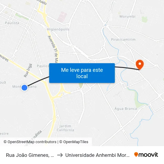 Rua João Gimenes, 467 to Universidade Anhembi Morumbi map