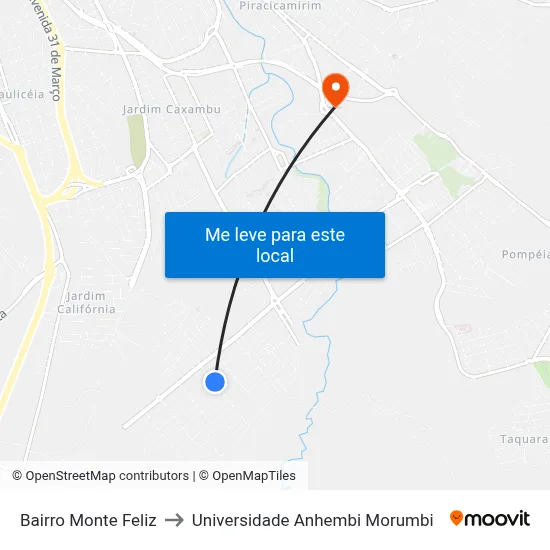 Bairro Monte Feliz to Universidade Anhembi Morumbi map