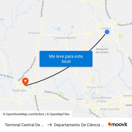 Terminal Central De Limeira to Departamento De Ciência Do Solos map