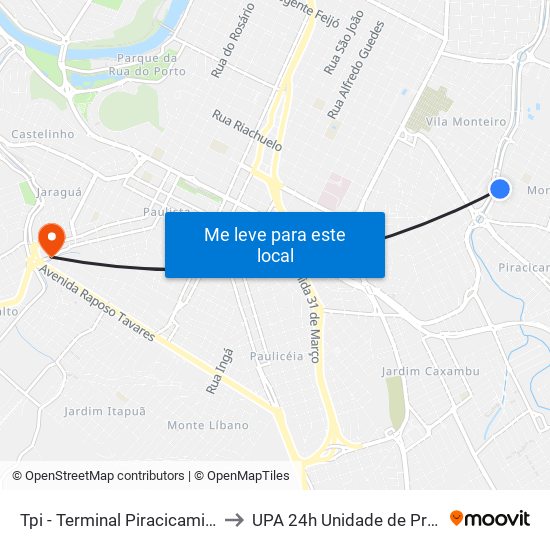 Tpi - Terminal Piracicamirim - Plataforma B to UPA 24h Unidade de Pronto Atendimento map