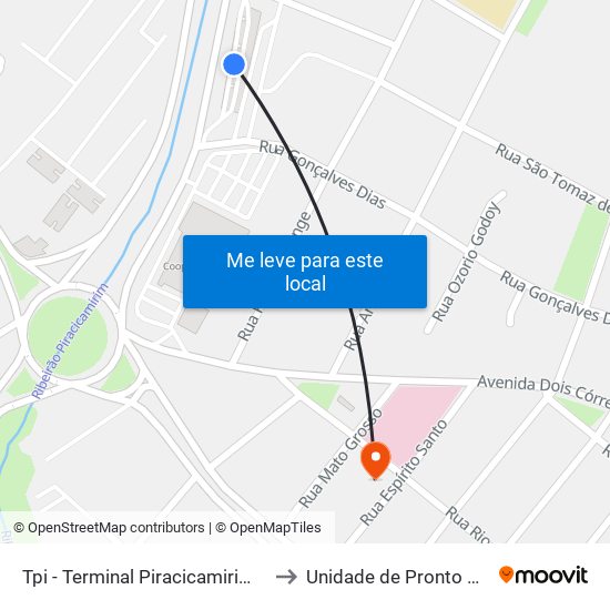 Tpi - Terminal Piracicamirim - Plataforma A to Unidade de Pronto Atendimento map