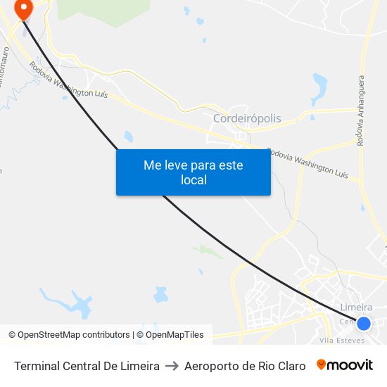 Terminal Central De Limeira to Aeroporto de Rio Claro map