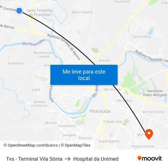 Tvs - Terminal Vila Sônia to Hospital da Unimed map
