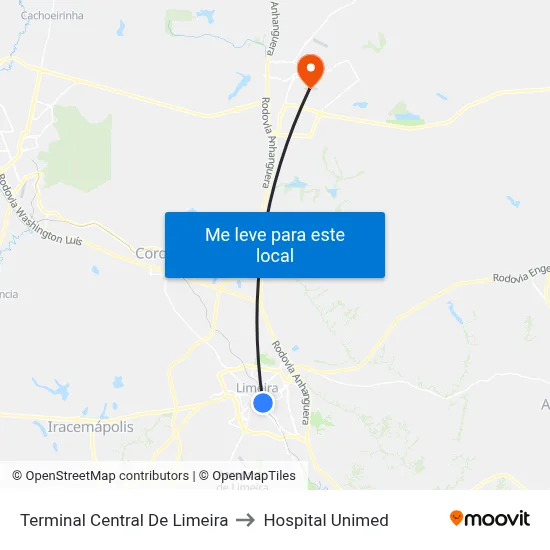 Terminal Central De Limeira to Hospital Unimed map