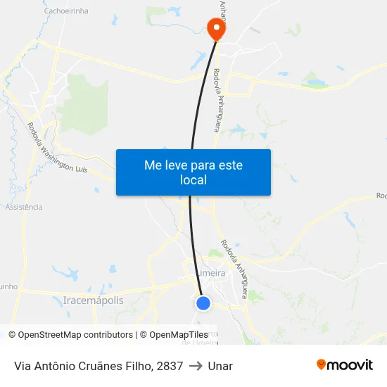 Via Antônio Cruãnes Filho, 2837 to Unar map