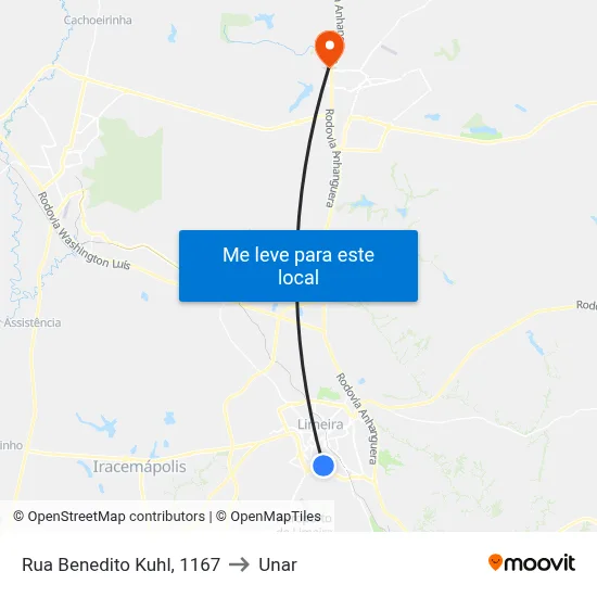 Rua Benedito Kuhl, 1167 to Unar map