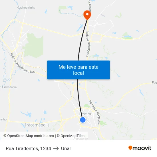 Rua Tiradentes, 1234 to Unar map