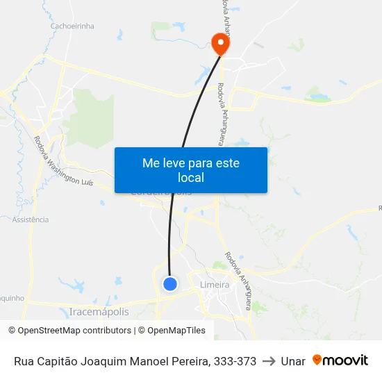Rua Capitão Joaquim Manoel Pereira, 333-373 to Unar map