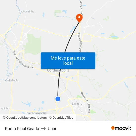 Ponto Final Geada to Unar map