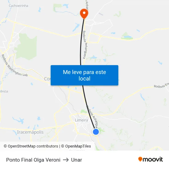 Ponto Final Olga Veroni to Unar map