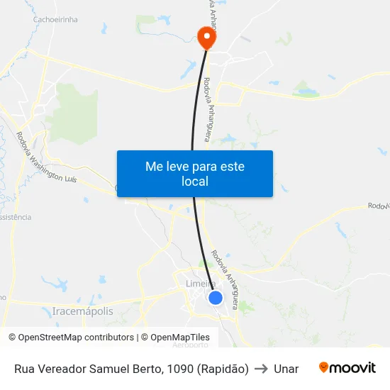 Rua Vereador Samuel Berto, 1090  (Rapidão) to Unar map