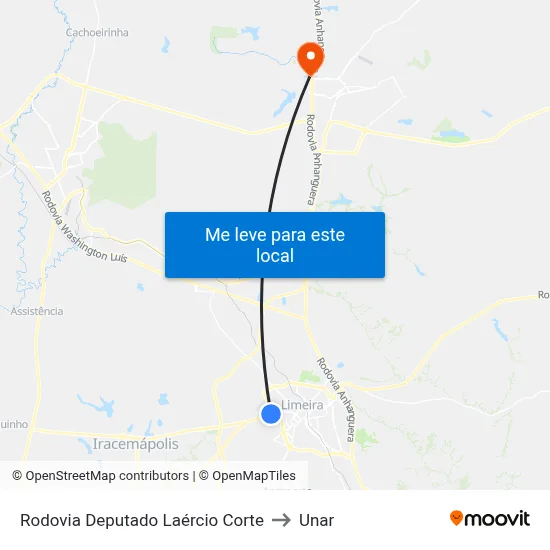 Rodovia Deputado Laércio Corte to Unar map