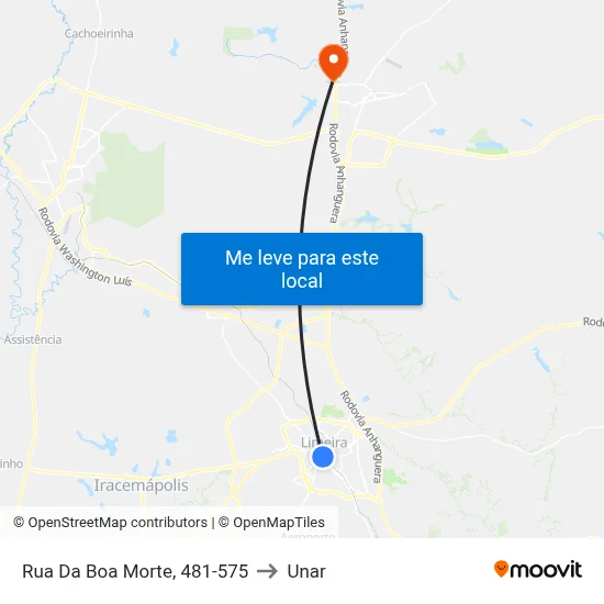 Rua Da Boa Morte, 481-575 to Unar map
