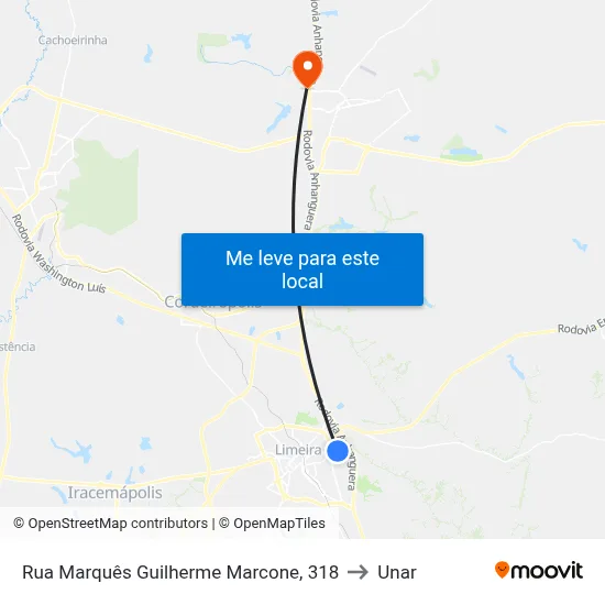 Rua Marquês Guilherme Marcone, 318 to Unar map