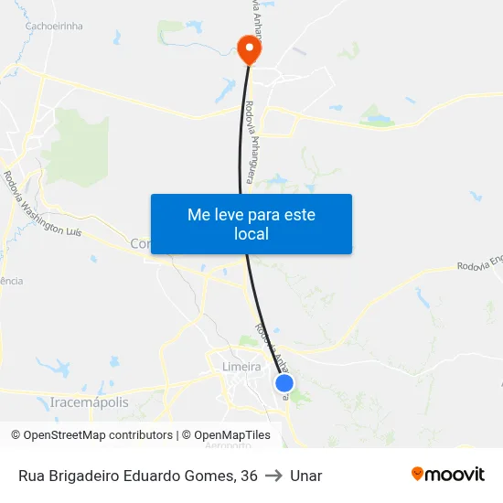 Rua Brigadeiro Eduardo Gomes, 36 to Unar map