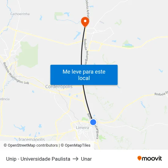 Unip - Universidade Paulista to Unar map