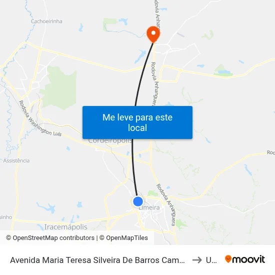 Avenida Maria Teresa Silveira De Barros Camargo, 1016 to Unar map