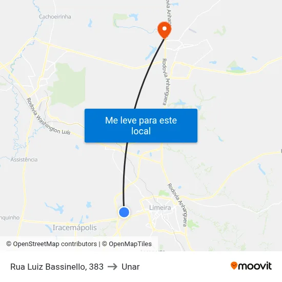 Rua Luiz Bassinello, 383 to Unar map