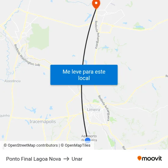 Ponto Final Lagoa Nova to Unar map