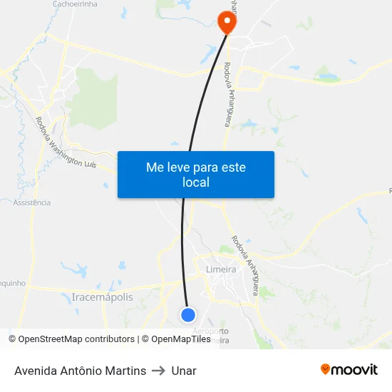 Avenida Antônio Martins to Unar map
