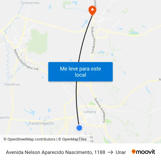 Avenida Nelson Aparecido Nascimento, 1188 to Unar map