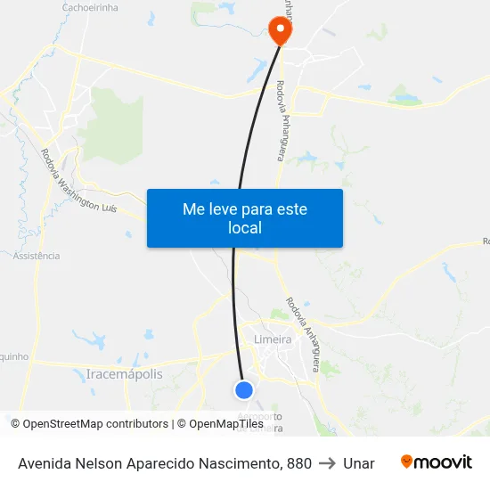 Avenida Nelson Aparecido Nascimento, 880 to Unar map