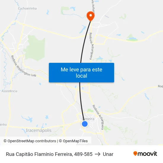 Rua Capitão Flamínio Ferreira, 489-585 to Unar map